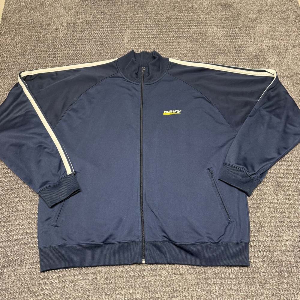 Gear For Sports Mens Track Jacket XXL Navy Blue White Stripe Full Zip Mock Neck
